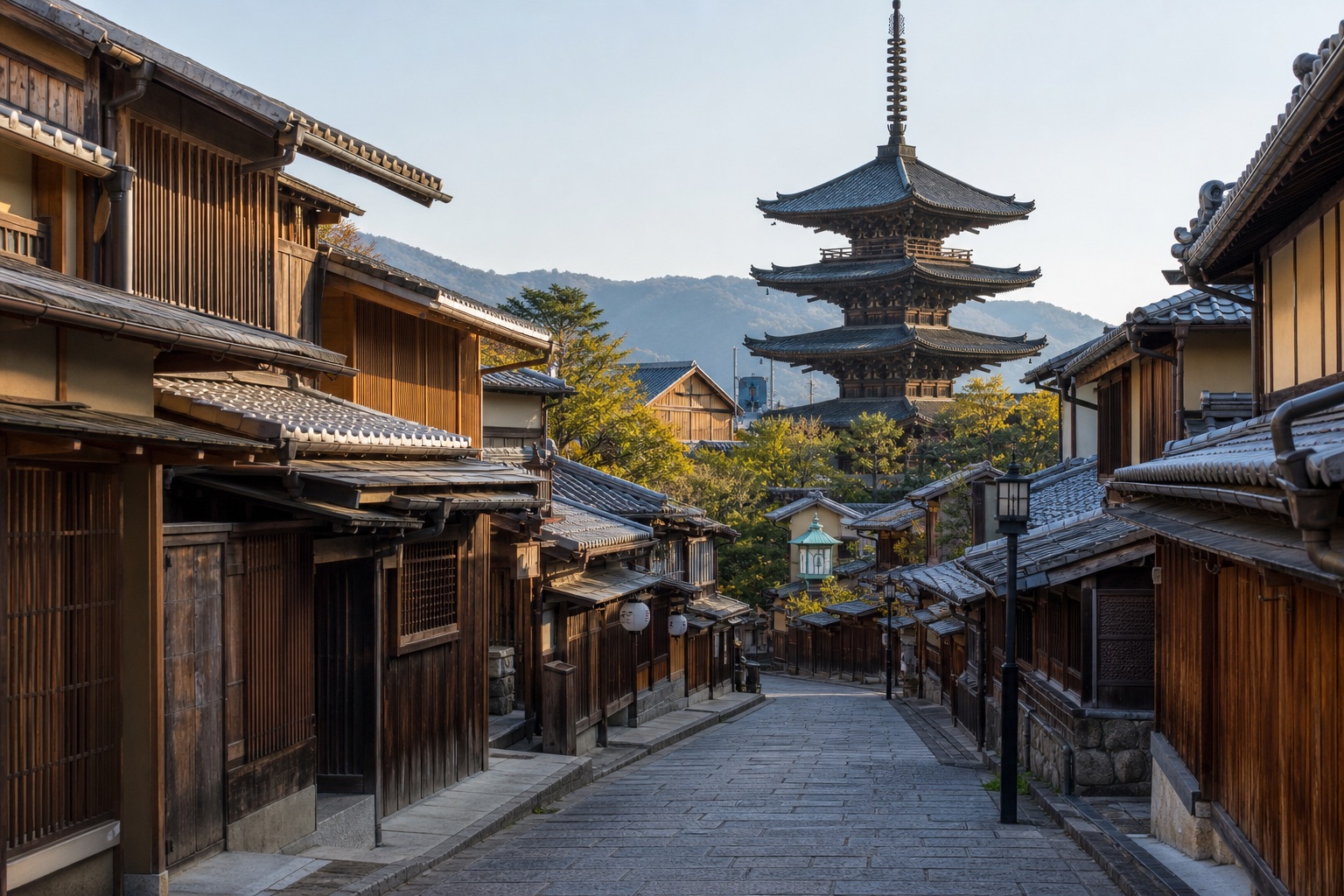 Traditional Higashiyama street leading toward Yasaka Pagoda in Kyoto