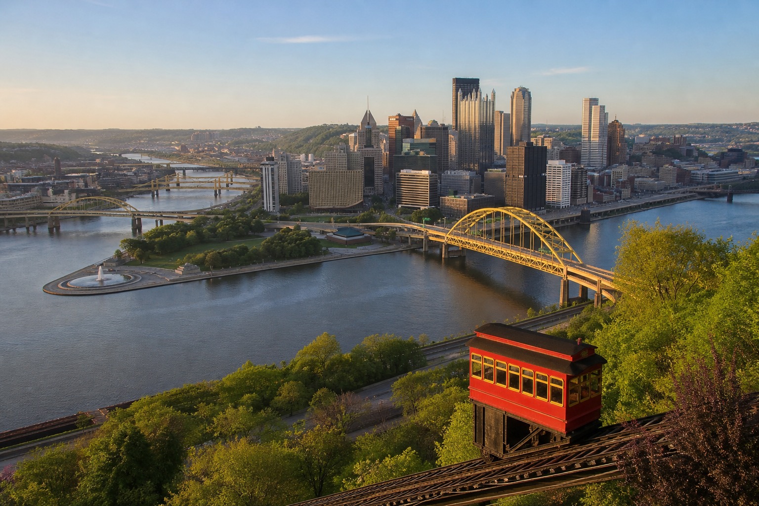 Pittsburgh's three rivers, bridges and skyline viewed from Mount Washington