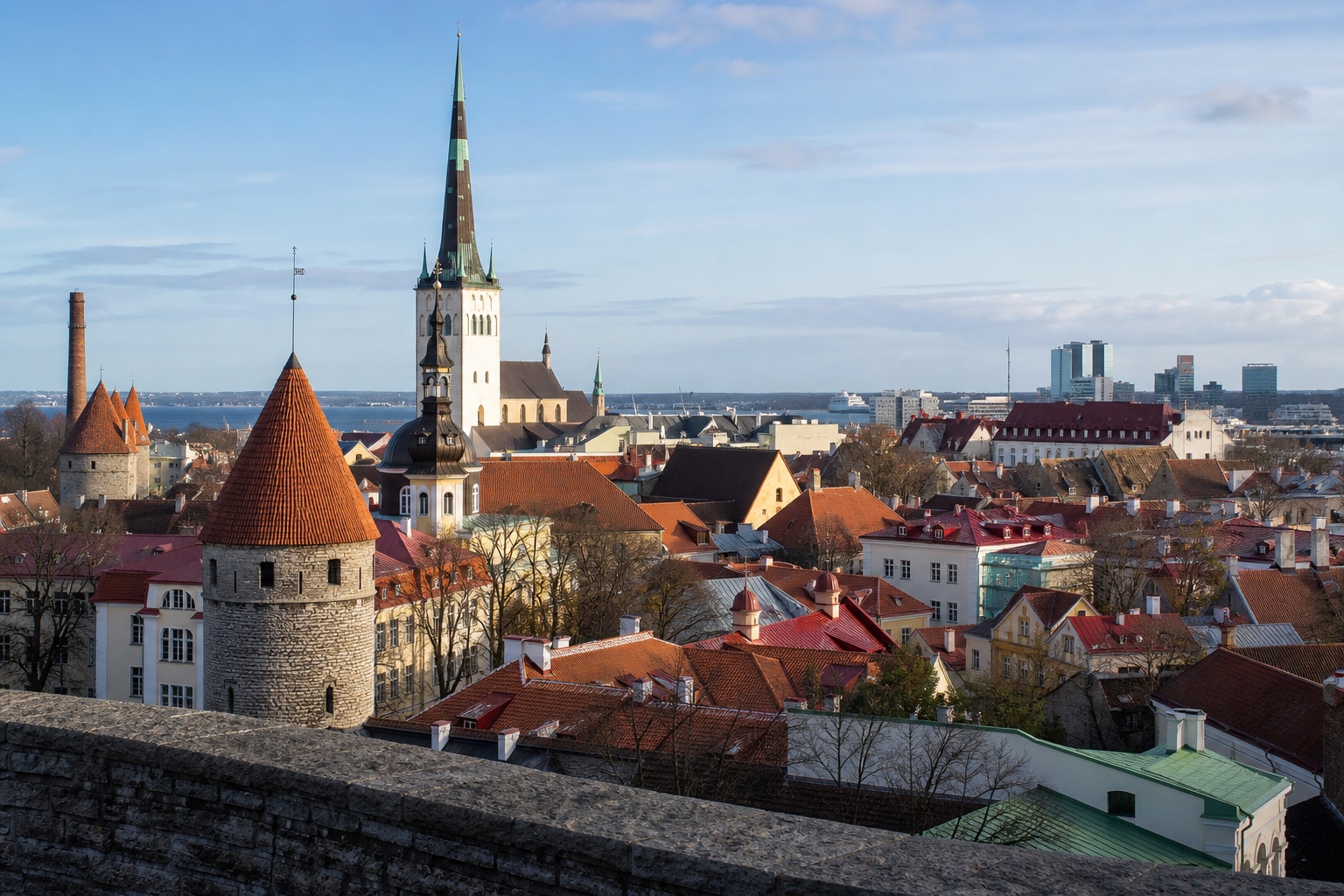 Tallinn's medieval towers and red roofs with the Baltic city beyond